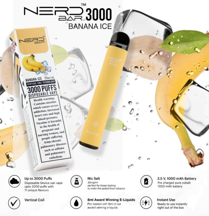 NERD BAR 3000 Banana Ice disposable vape in Dubai