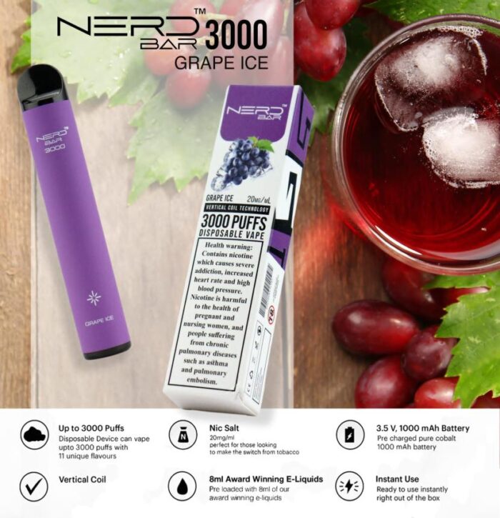 NERD BAR 3000 Grape Ice disposable vape in Dubai