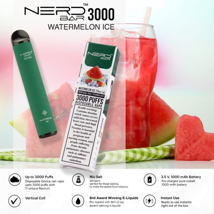 NERD BAR 3000 Watermelon Ice disposable vape in Dubai