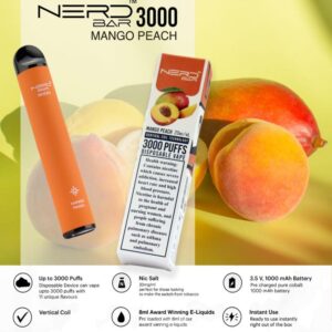 NERD BAR 3000 Mango Peach disposable vape in Dubai