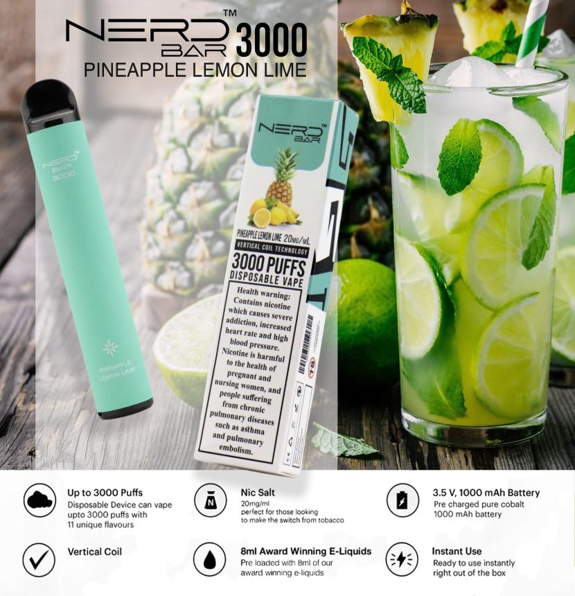 NERD-BAR-3000-Pineapple-Lemon-Lime-disposable-vape-in-Dubai-2-1.jpg NERD BAR 3000 Pineapple Lemon Lime disposable vape in Dubai - Image 1
