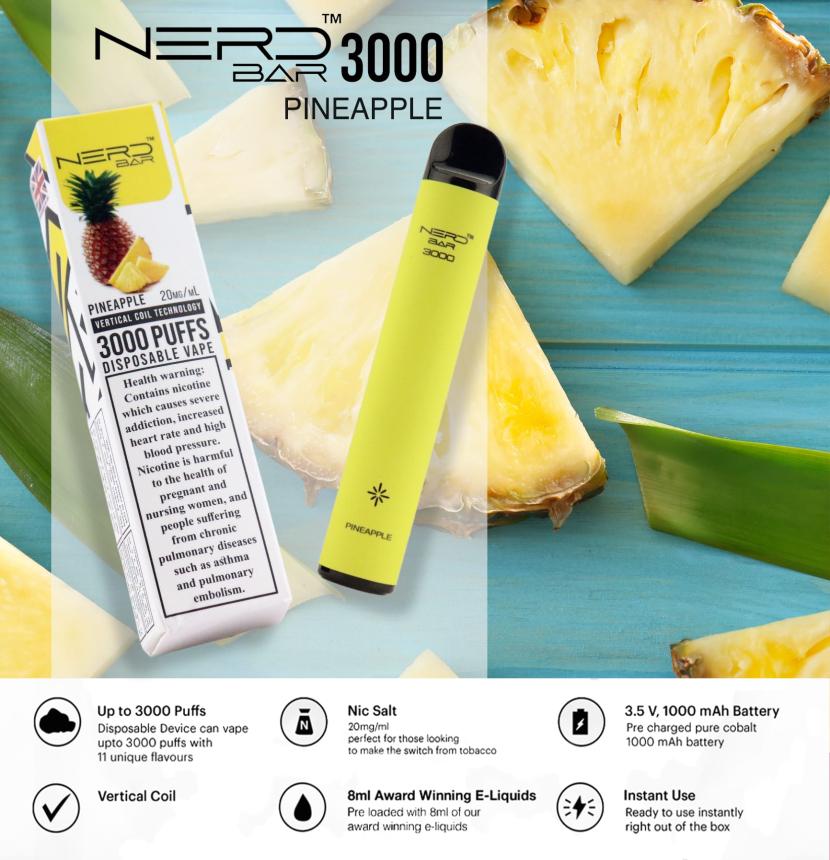 NERD-BAR-3000-Pineapple-disposable-vape-in-Dubai2-1.jpg NERD BAR 3000 Pineapple disposable vape in Dubai - Image 1