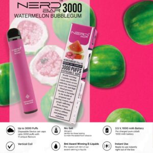 NERD BAR 3000 Watermelon Bubble Gum disposable vape in Dubai